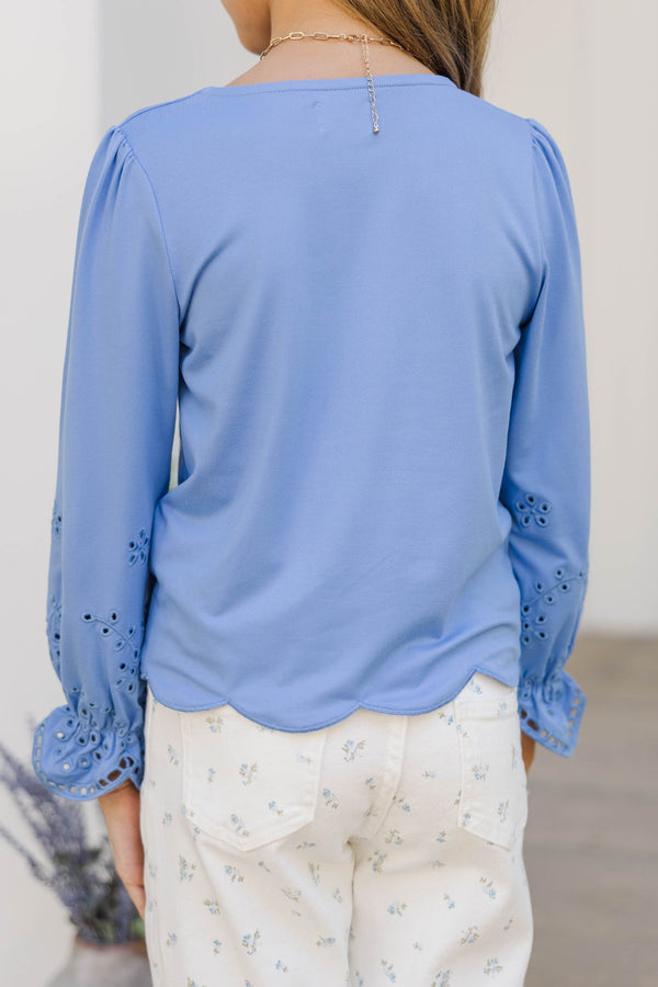 Girls: Garden Girl Light Blue Scalloped Embroidered Top