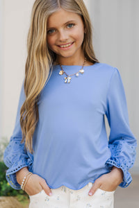 Girls: Garden Girl Light Blue Scalloped Embroidered Top