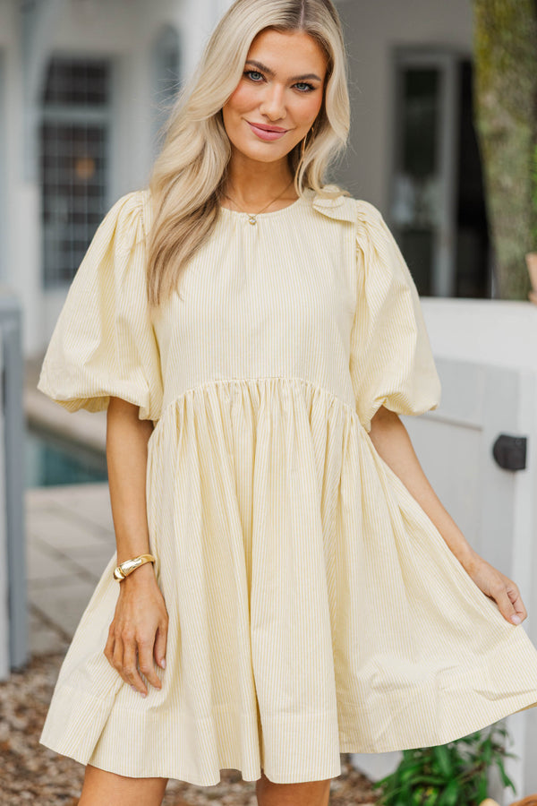 Dreaming Of The Day Yellow Striped Babydoll Dress