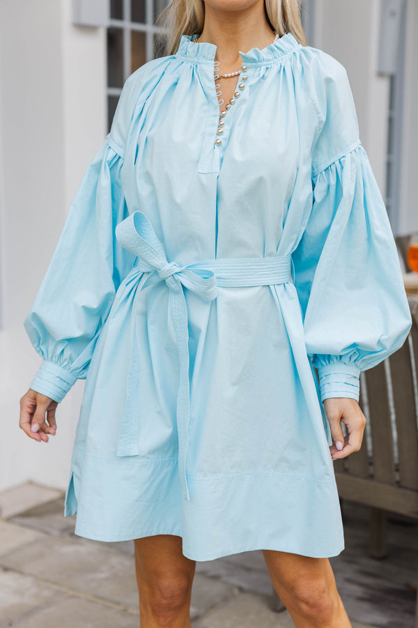 Subtle Charm Light Blue Belted Dress