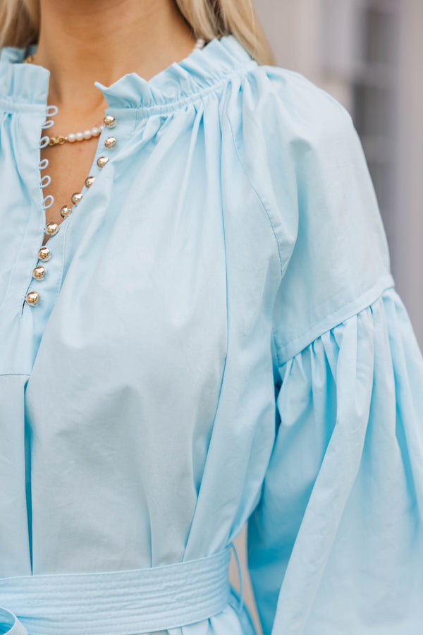 Subtle Charm Light Blue Belted Dress