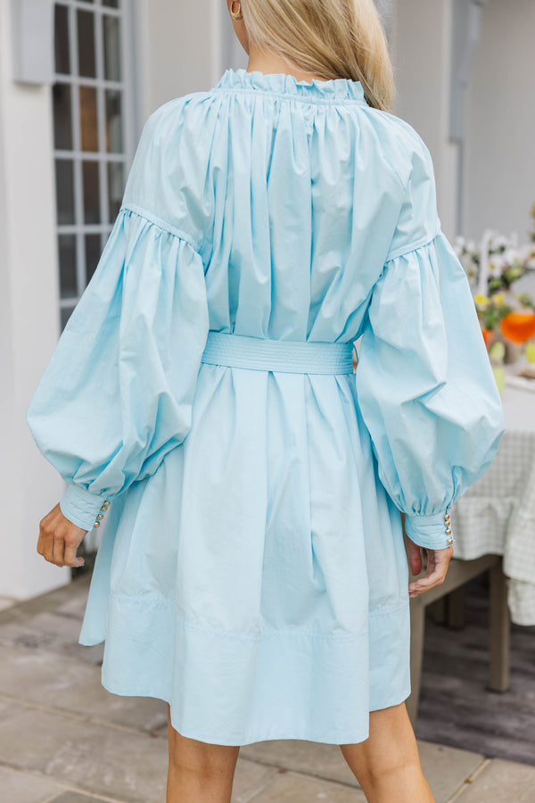 Subtle Charm Light Blue Belted Dress
