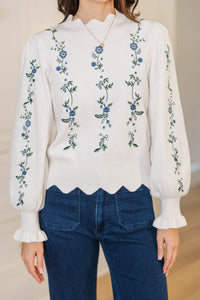 Soft Horizons Cream Floral Embroidered Sweater