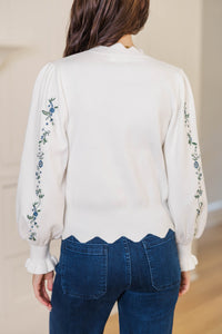 Soft Horizons Cream Floral Embroidered Sweater