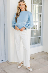 Calm Mornings Light Blue Embroidered Sweater