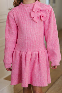 Girls: The Lila Pink Bow Sweater Dress