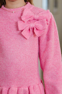 Girls: The Lila Pink Bow Sweater Dress