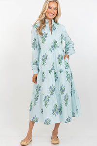 In Your Dreams Light Blue Medallion L/S Midi Dress