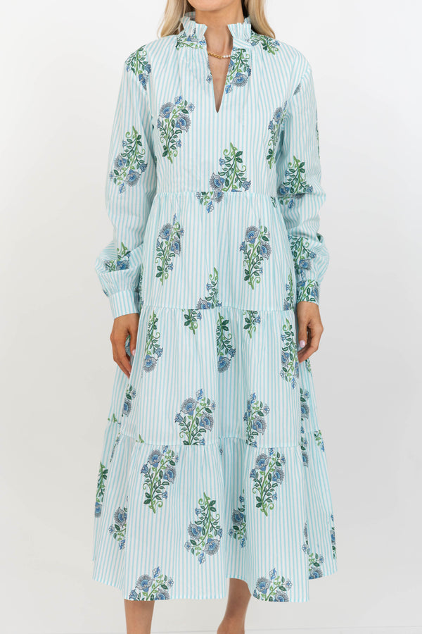 In Your Dreams Light Blue Medallion L/S Midi Dress