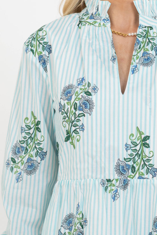 In Your Dreams Light Blue Medallion L/S Midi Dress