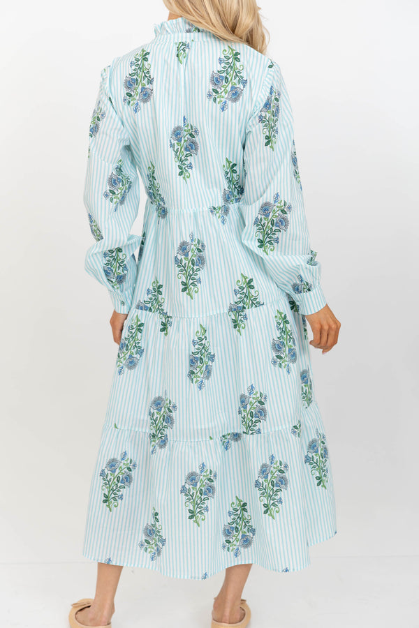 In Your Dreams Light Blue Medallion L/S Midi Dress