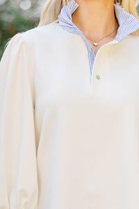 All In Order Cream Stripe 3/4 Sleeve Blouse