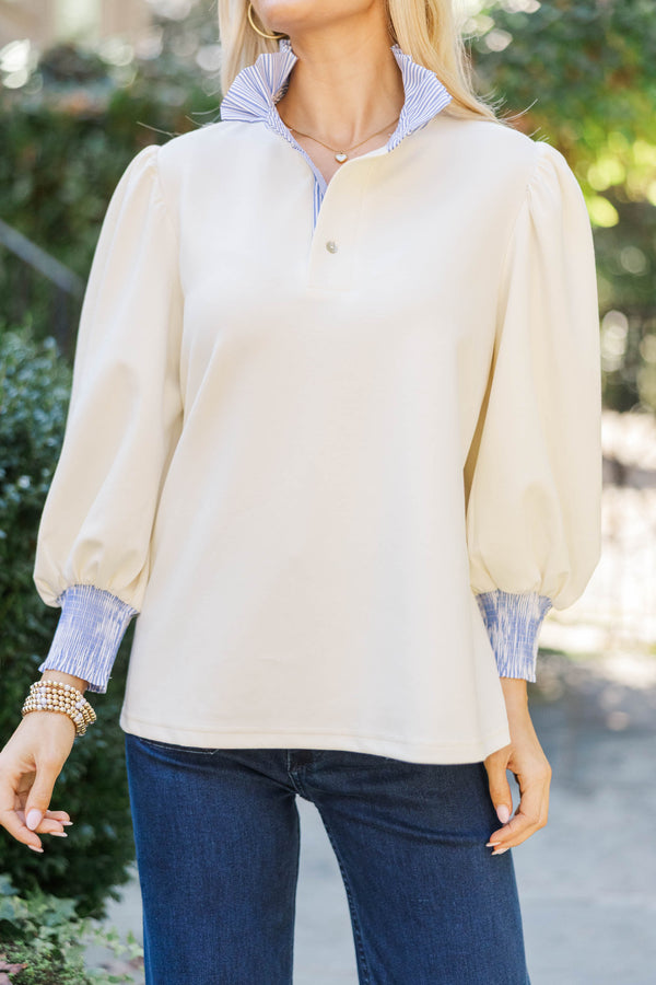 All In Order Cream Stripe 3/4 Sleeve Blouse