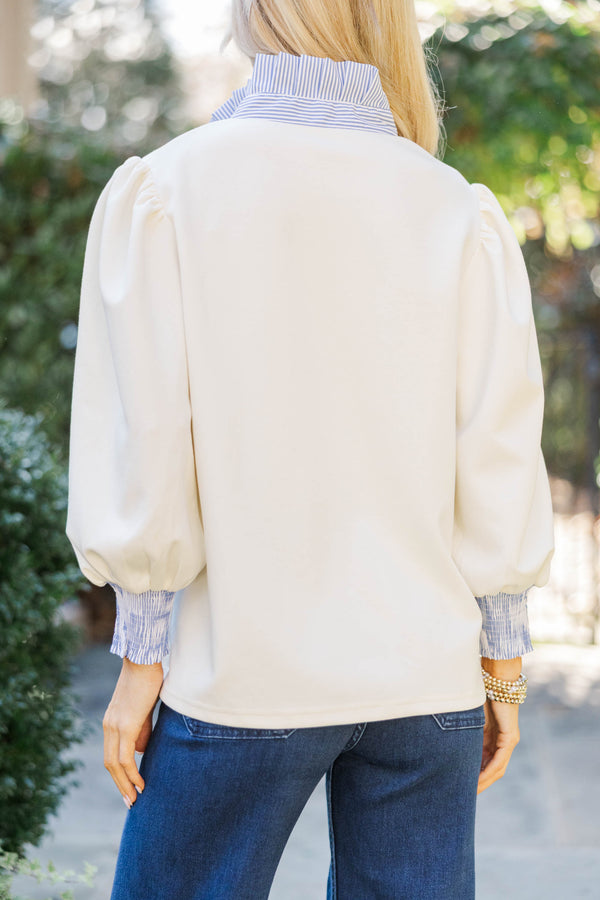 All In Order Cream Stripe 3/4 Sleeve Blouse