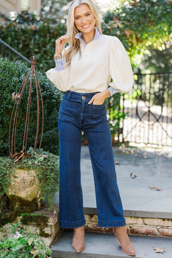 All In Order Cream Stripe 3/4 Sleeve Blouse
