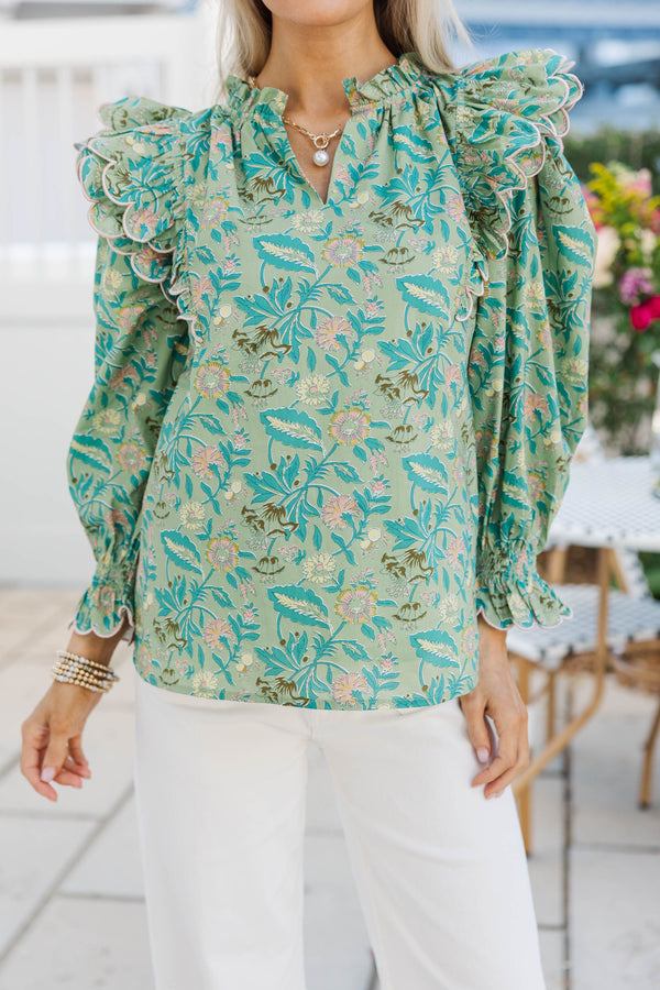 Share A Little Love Green Floral Blouse