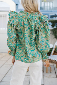 Share A Little Love Green Floral Blouse