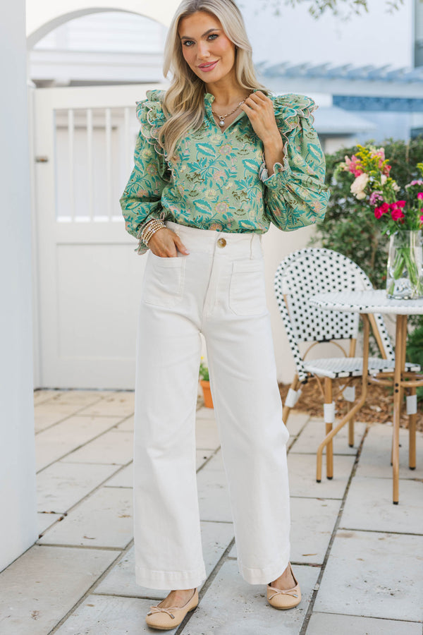 Share A Little Love Green Floral Blouse