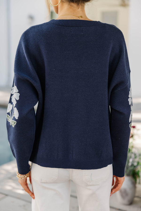 The In Between Navy Floral Sweater
