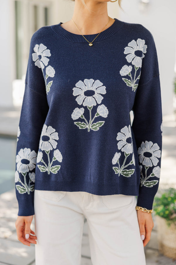 The In Between Navy Floral Sweater