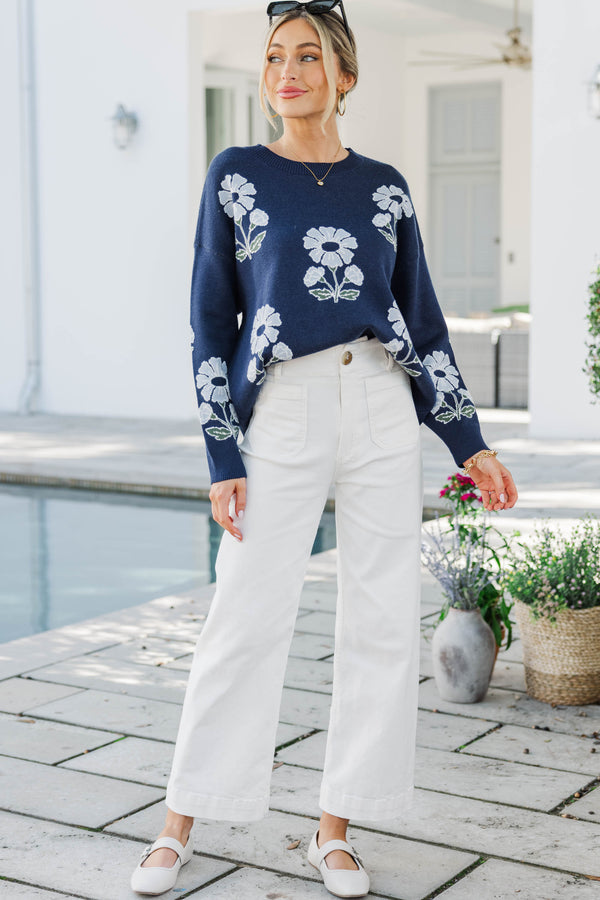 The In Between Navy Floral Sweater