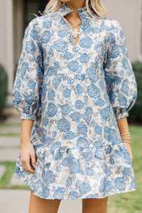 Free To Be Blue Floral Brocade Babydoll Dress