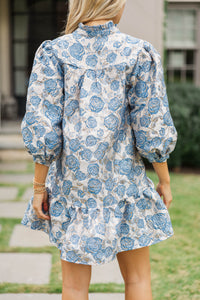 Free To Be Blue Floral Brocade Babydoll Dress