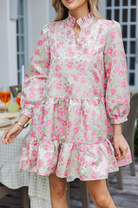 Always On My Mind Pink Brocade Babydoll Dress