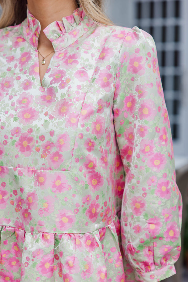 Always On My Mind Pink Brocade Babydoll Dress