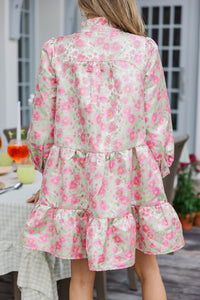 Always On My Mind Pink Brocade Babydoll Dress