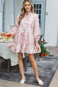 Always On My Mind Pink Brocade Babydoll Dress