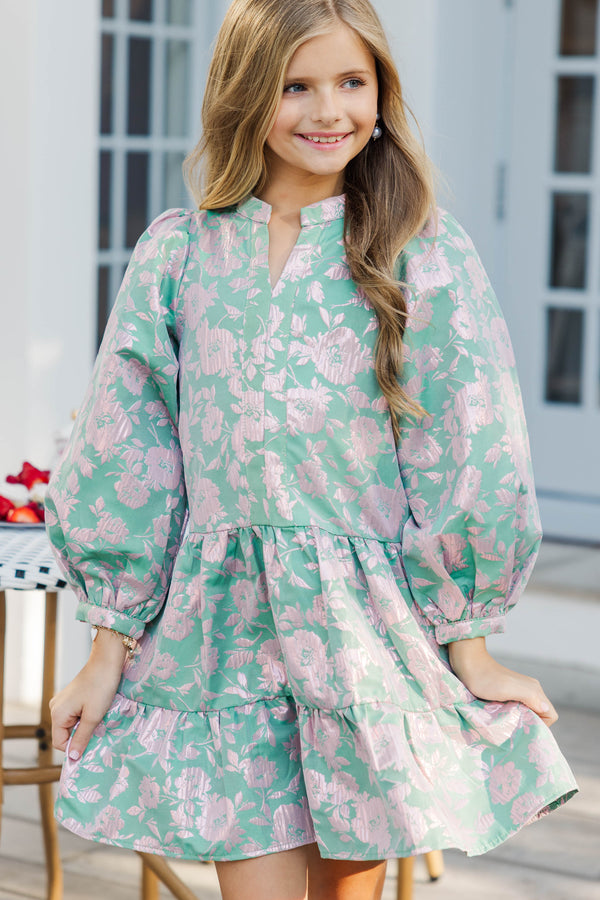 Girls: Always On My Mind Green Brocade Dress, (7/8) - The Mint Julep Boutique Girls: Always On My Mind Green Brocade Dress, (7/8) - The Mint Julep Boutique