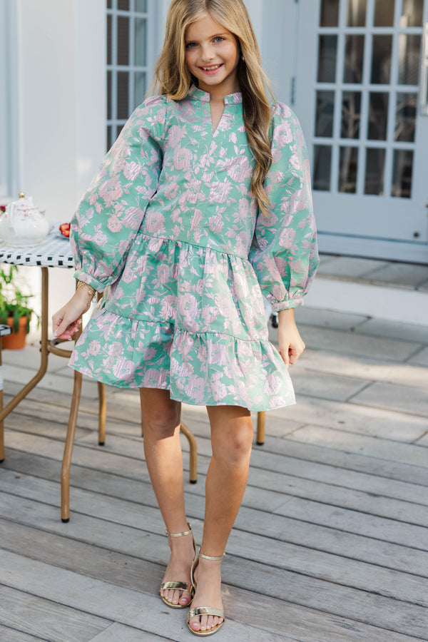 Girls: Always On My Mind Green Brocade Dress