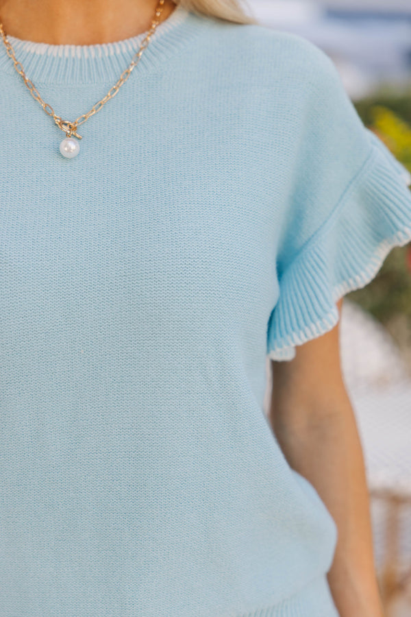 It's All For You Light Blue Ruffled Knit Top