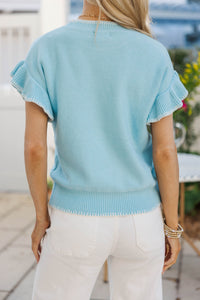It's All For You Light Blue Ruffled Knit Top