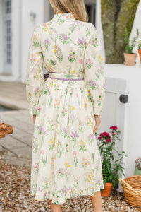 Living Easy Cream Floral Linen Midi Dress