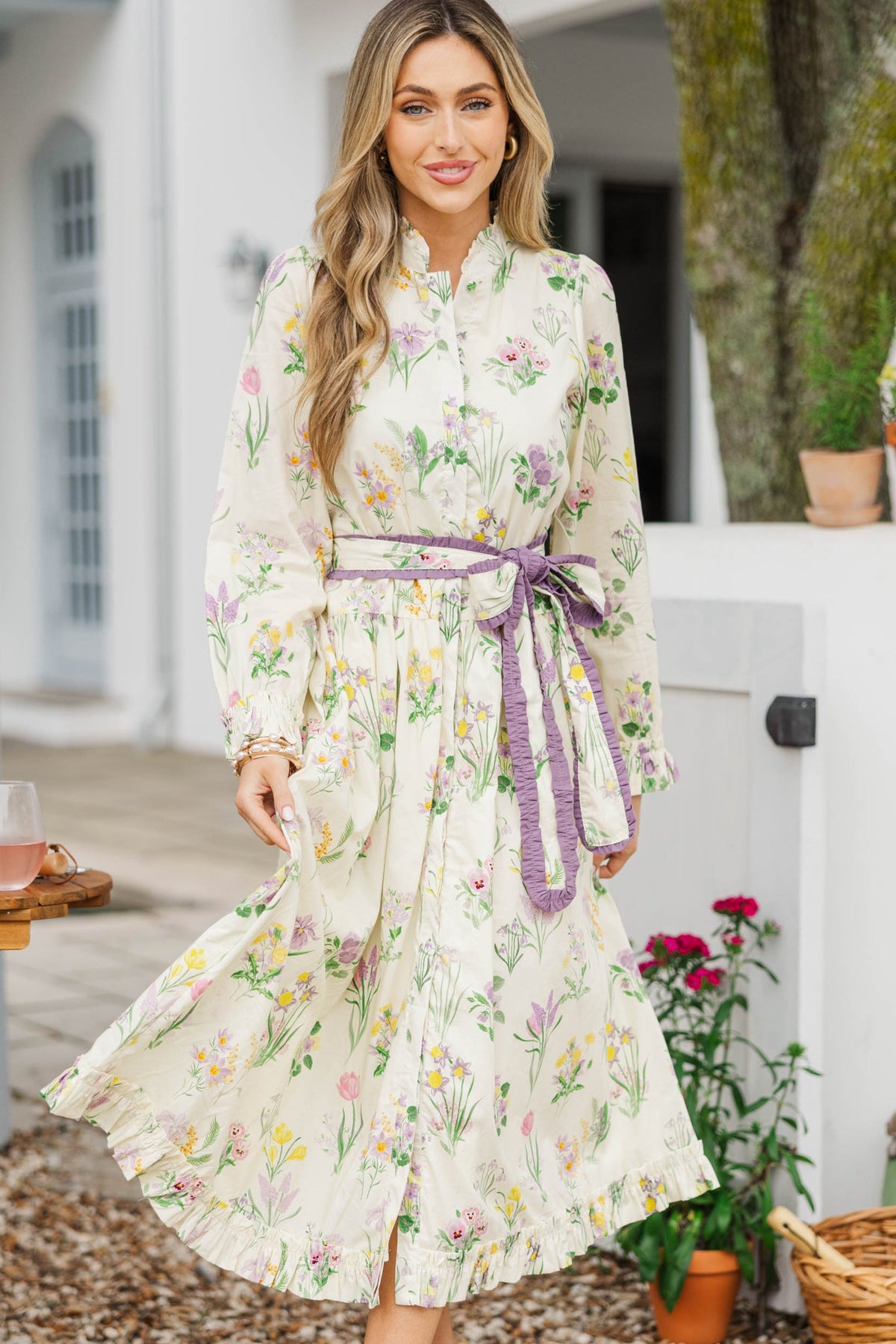 cream floral midi dress US 2 / CREAM FLORAL PRINT