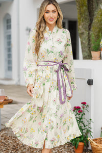 Living Easy Cream Floral Linen Midi Dress
