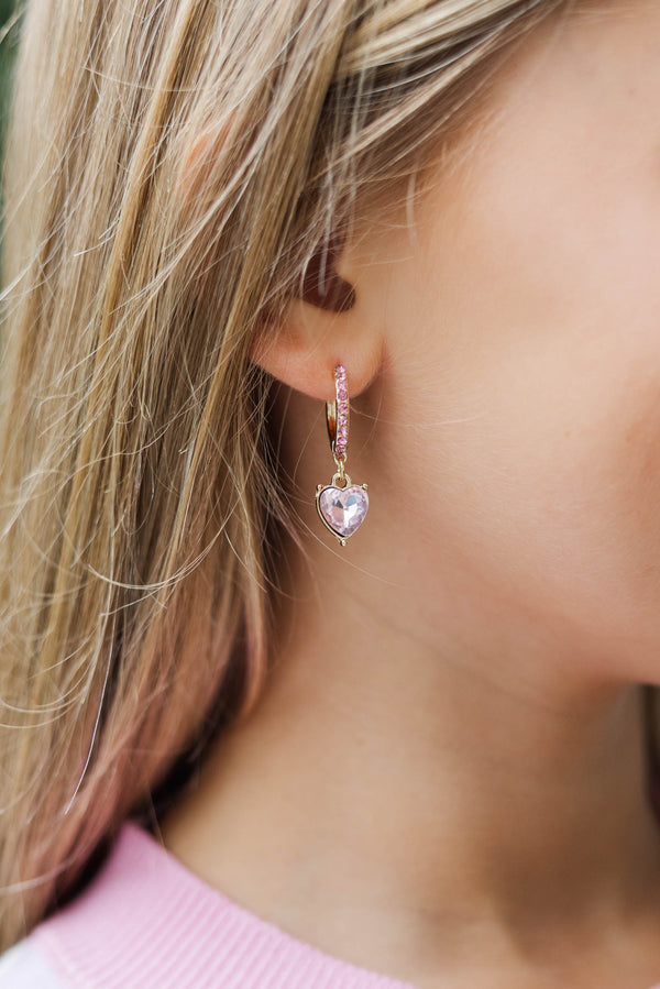 Girls: Love Tied Pink Heart Dangle Earrings