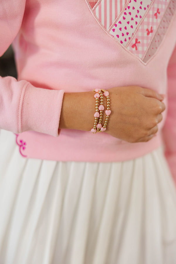 Girls: Spreading The Love Pink Beaded Heart Bracelet
