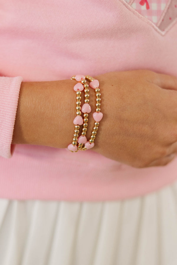Girls: Spreading The Love Pink Beaded Heart Bracelet