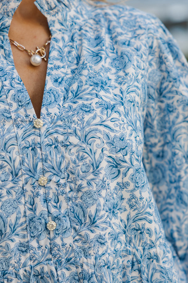 A Timeless Love Blue Toile Dress