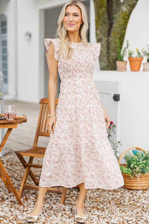 Learn From The Best Mauve Toile Smocked Dress