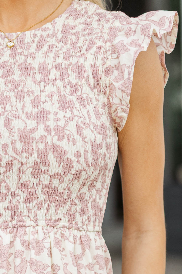 Learn From The Best Mauve Toile Smocked Dress