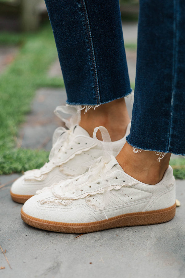 Set It Up Cream Ruffle Sneakers