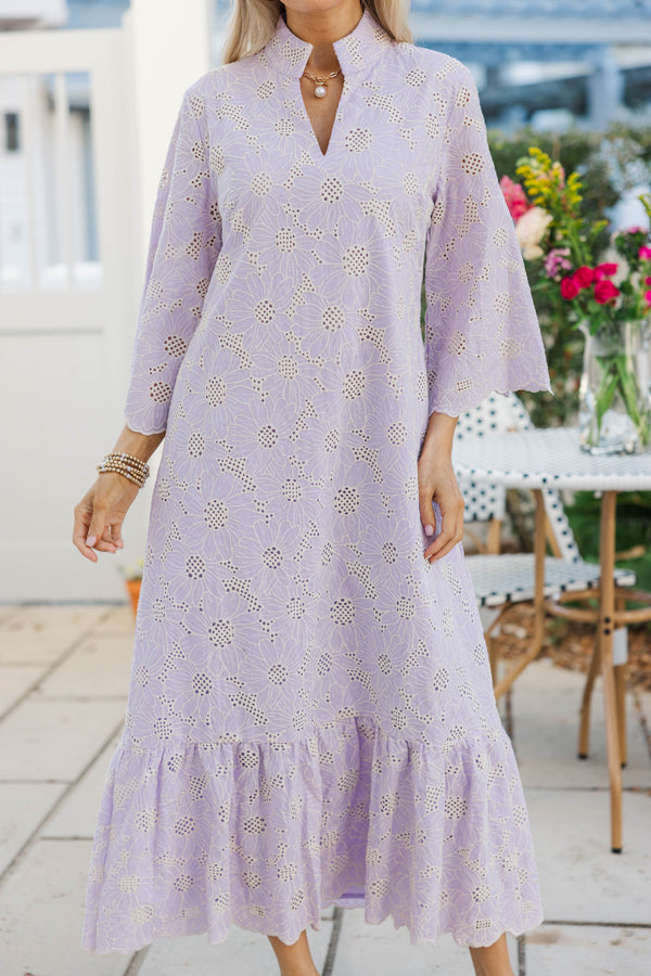 My Kind Of Day Lavender Floral Eyelet Midi Dress