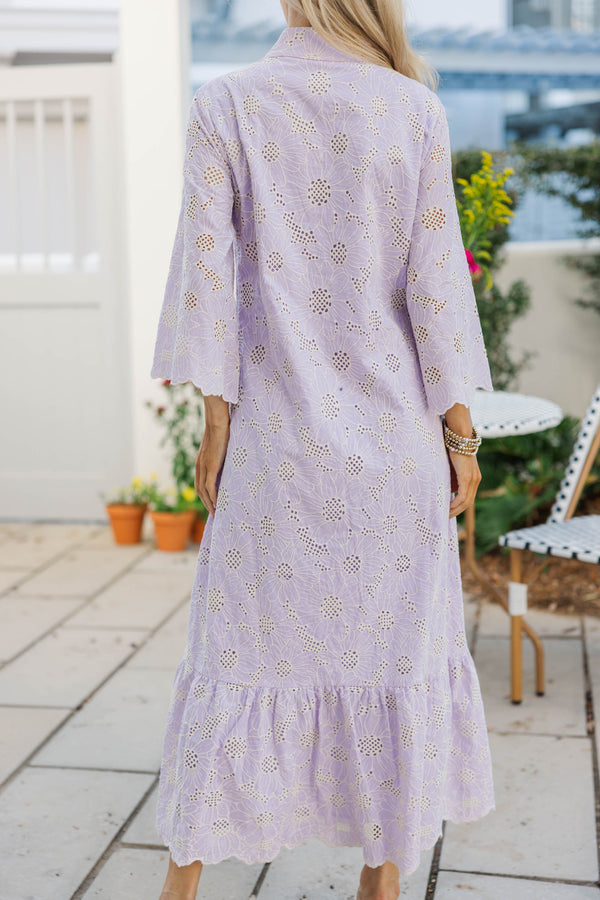 My Kind Of Day Lavender Floral Eyelet Midi Dress