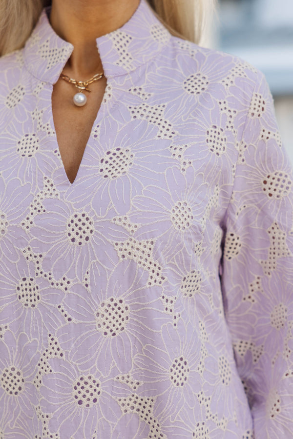 My Kind Of Day Lavender Floral Eyelet Midi Dress