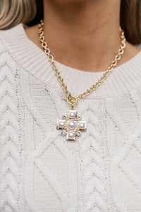 Love & Happiness Gold Pearl Cross Necklace