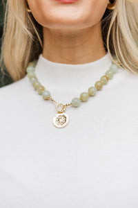 Charming Chance Sage Beaded Charm Necklace